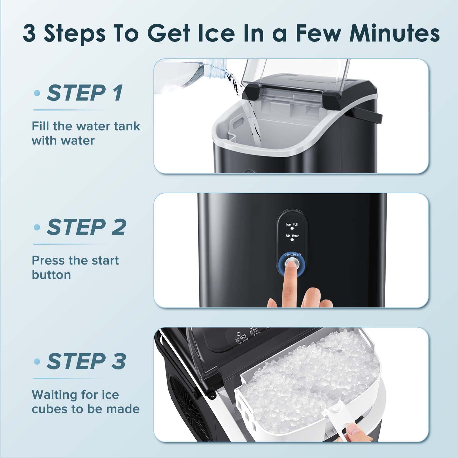 Nugget Countertop Ice Maker with Soft Chewable Ice, 34Lbs/24H, Pebble Portable Ice Machine with Ice Scoop, Self-Cleaning