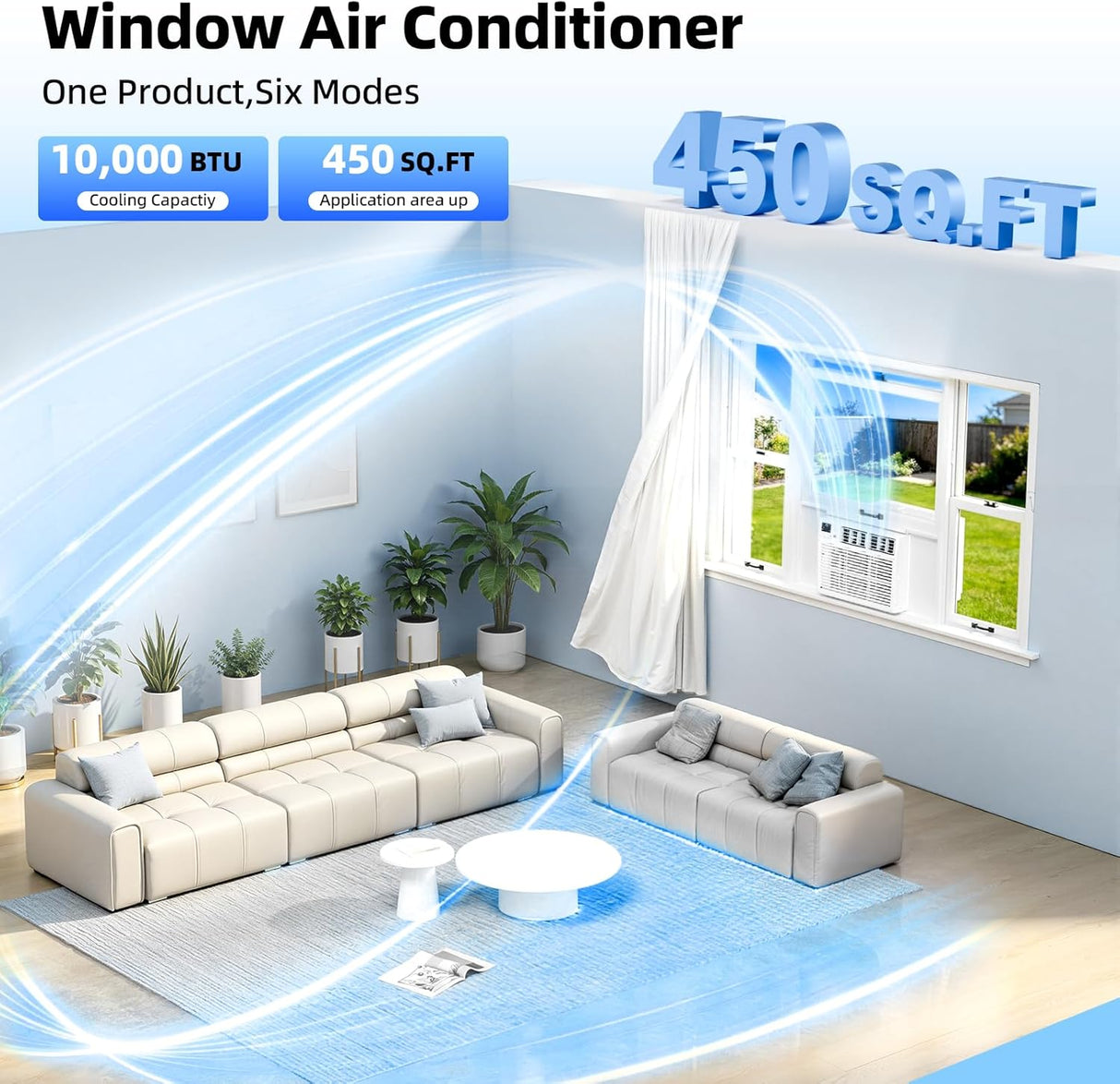10,000 BTU Window Air Conditioner, Window AC Unit Cools up to 450 Sq.Ft., 6 - in - 1 Modes with Remote Control - ANTARCTIC - STARAir Conditioner