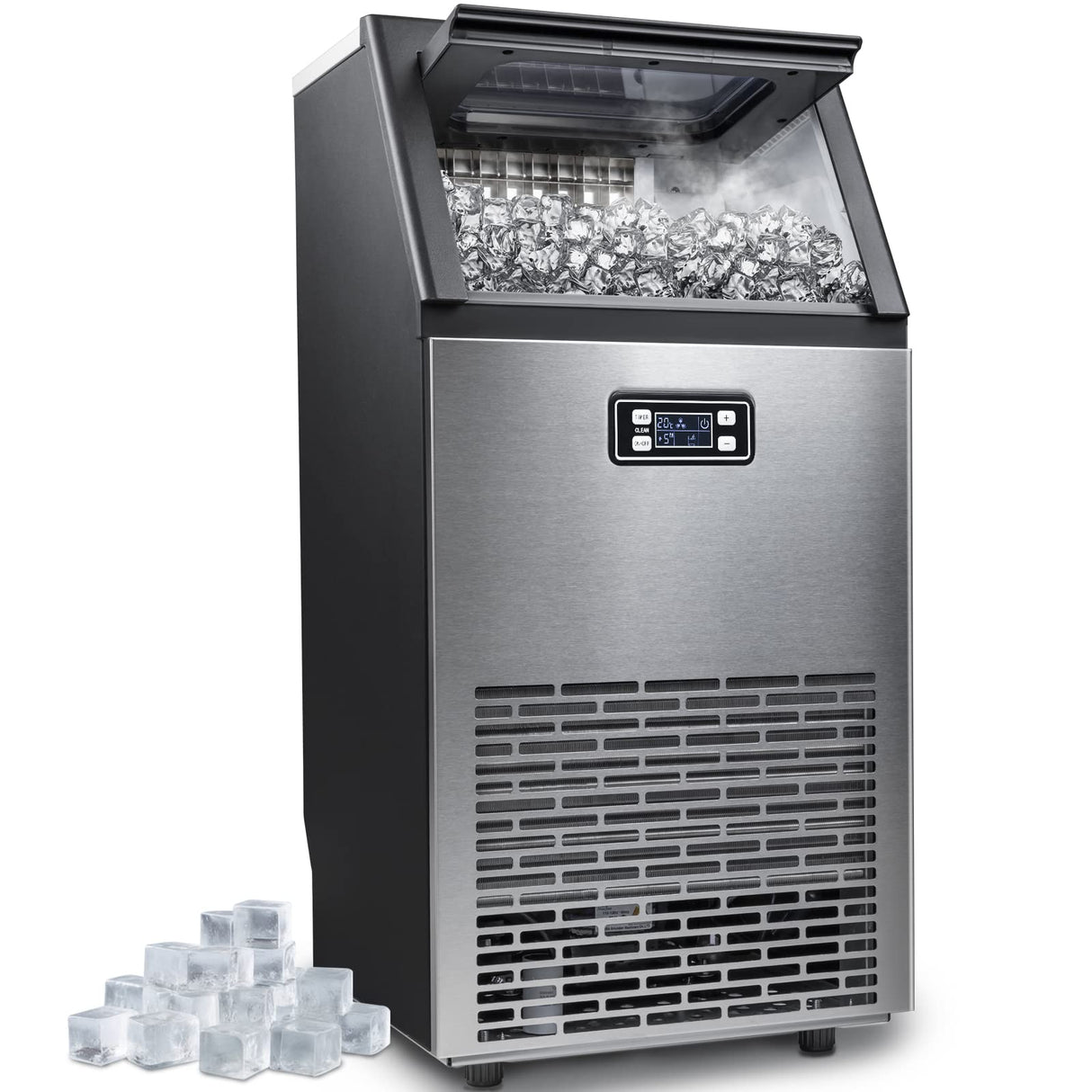 Antarctic-star Commercial Ice Maker Machine,100Lbs/Day,45 Cubes/Batch in 11-20 Mins,Stainless Steel Freestanding Ice Maker