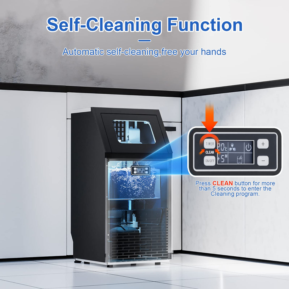 Antarctic-star Commercial Ice Maker Machine,100Lbs/Day,45 Cubes/Batch in 11-20 Mins,Stainless Steel Freestanding Ice Maker