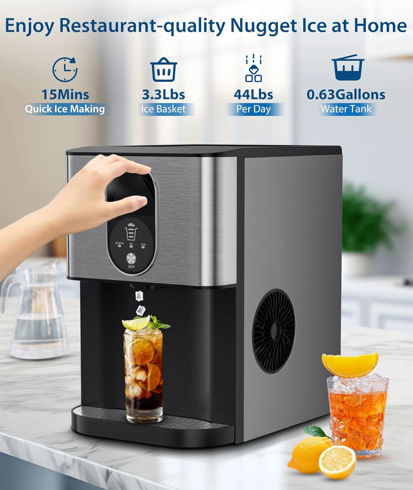 Antarctic Star Nugget Ice Maker with Soft Chewable Ice 44 Lbs/24H