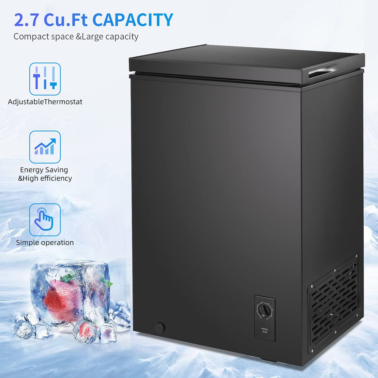 Antarctic Star 2.7 Cu. ft Chest Freezer 6.8℉to -4℉with Removable Basket Free Standing Top open Door Compact Freezer
