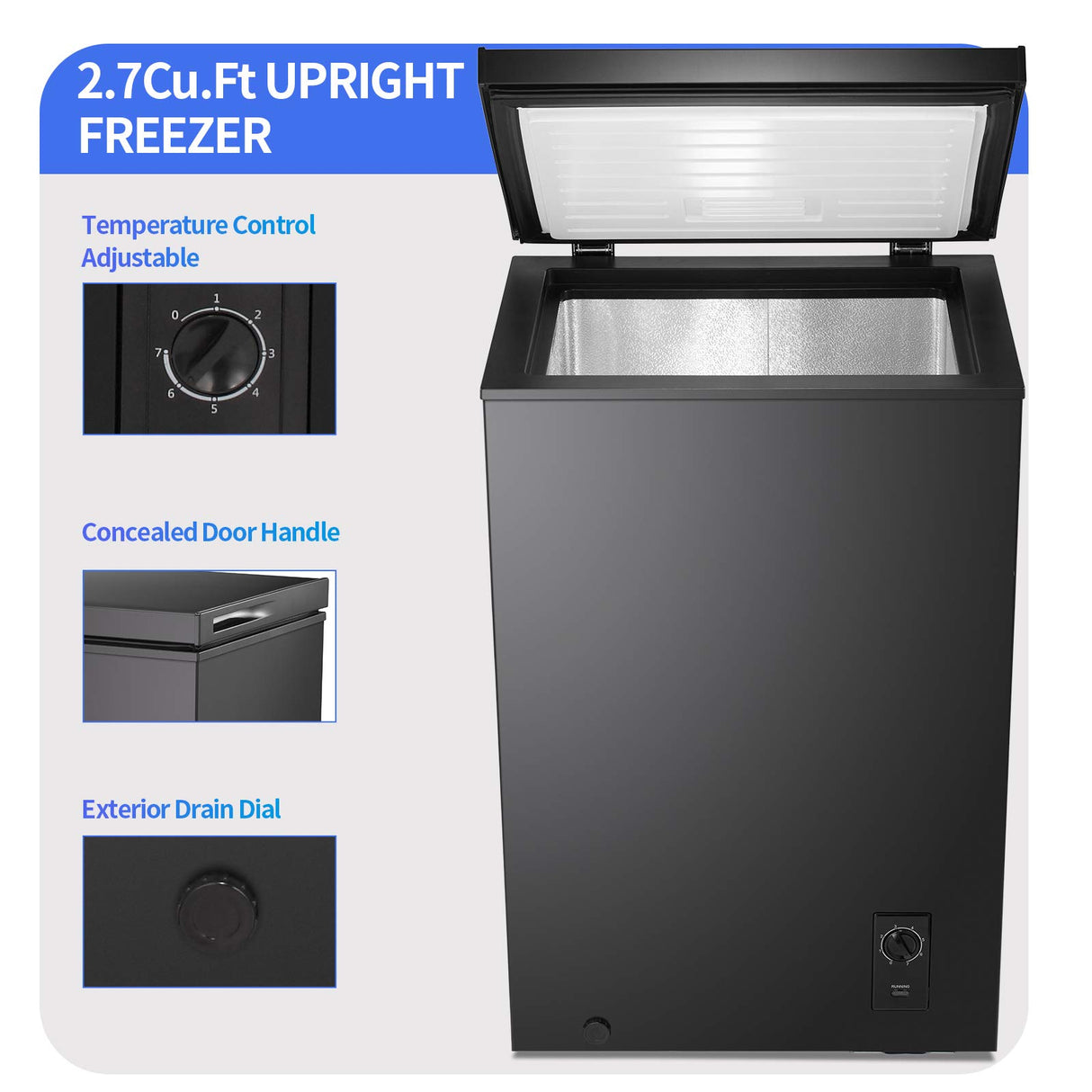 Antarctic Star 2.7 Cu. ft Chest Freezer 6.8℉to -4℉with Removable Basket Free Standing Top open Door Compact Freezer