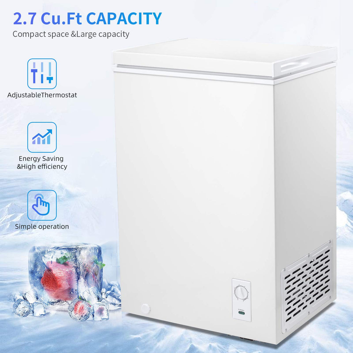 Antarctic Star 2.7 Cu. ft Chest Freezer 6.8℉to -4℉with Removable Basket Free Standing Top open Door Compact Freezer