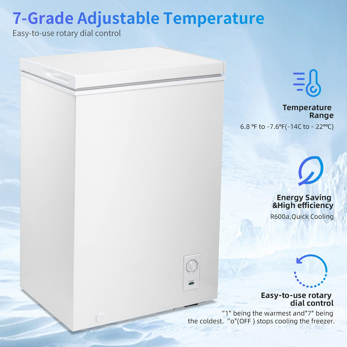 Antarctic Star 2.7 Cu. ft Chest Freezer 6.8℉to -4℉with Removable Basket Free Standing Top open Door Compact Freezer