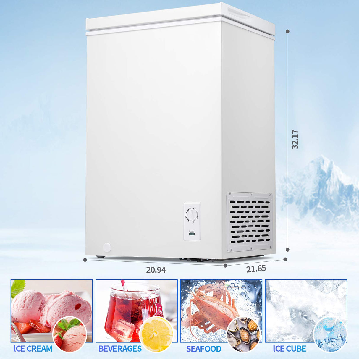 Antarctic Star 2.7 Cu. ft Chest Freezer 6.8℉to -4℉with Removable Basket Free Standing Top open Door Compact Freezer