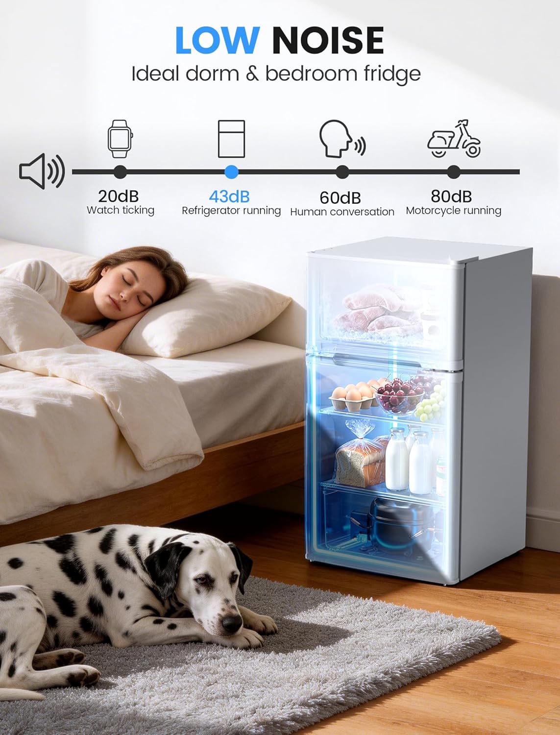 2.5 Cu.Ft Dorm Fridge with Freezer, Double Reversible Door Compact Refrigerator with 2 Removable Shelves - ANTARCTIC - STARFreezer