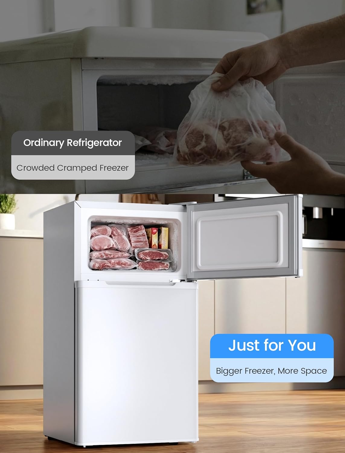 2.5 Cu.Ft Dorm Fridge with Freezer, Double Reversible Door Compact Refrigerator with 2 Removable Shelves - ANTARCTIC - STARFreezer