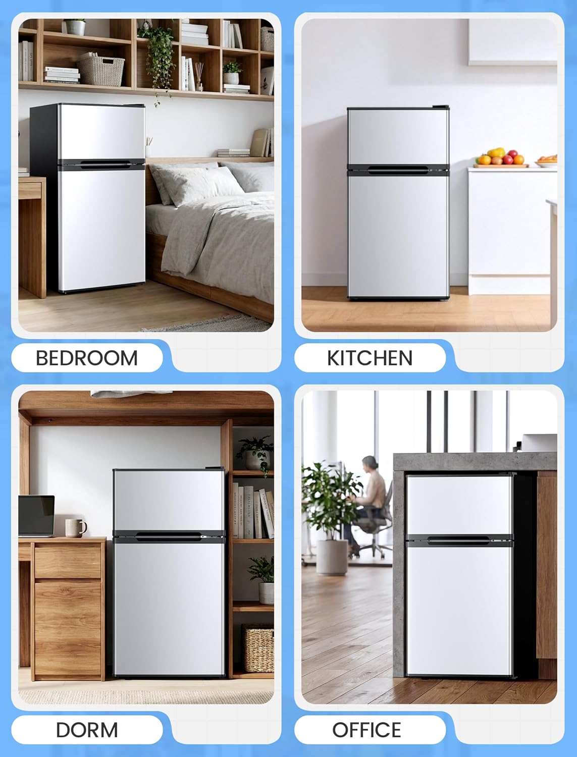 2.5 Cu.Ft Dorm Fridge with Freezer, Double Reversible Door Compact Refrigerator with 2 Removable Shelves - ANTARCTIC - STARFreezer