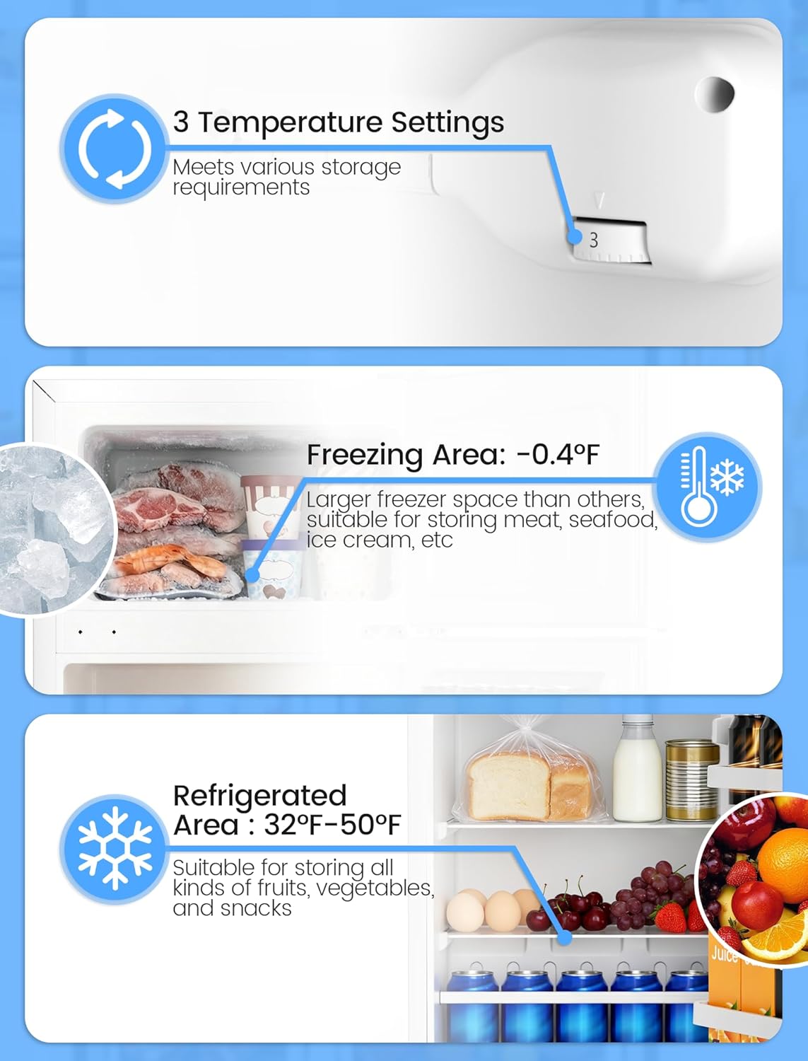2.5 Cu.Ft Dorm Fridge with Freezer, Double Reversible Door Compact Refrigerator with 2 Removable Shelves - ANTARCTIC - STARFreezer