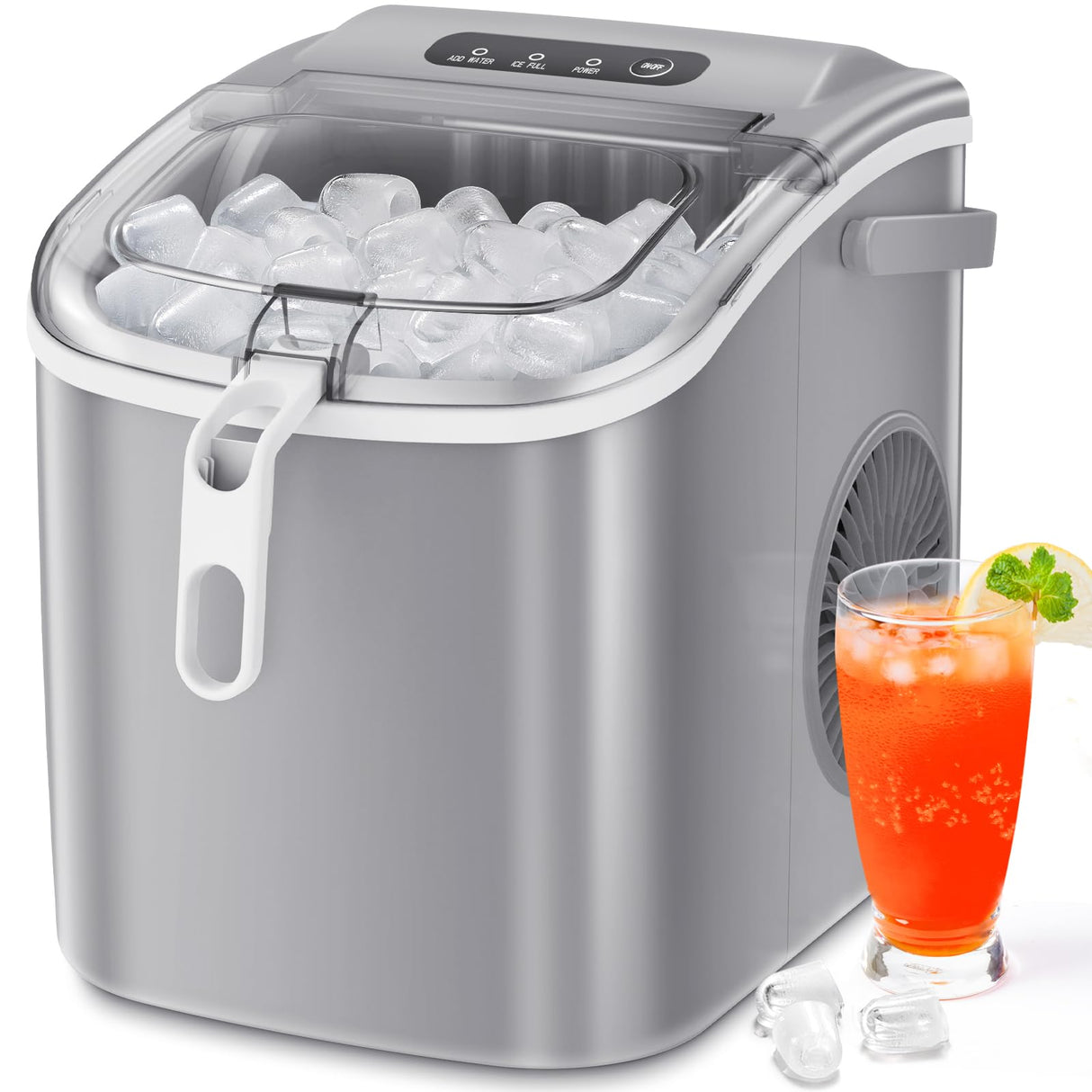 Antarctic-Star Countertop Ice Maker Machine 6-Minute Fast Bullet Ice Simple Handle Automatic Cleaning Suitable for Household Small Student Dormitory and Bar Party