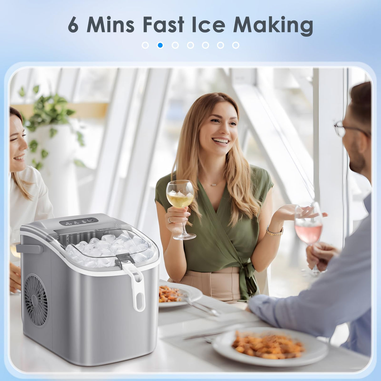 Antarctic-Star Countertop Ice Maker Machine 6-Minute Fast Bullet Ice Simple Handle Automatic Cleaning Suitable for Household Small Student Dormitory and Bar Party