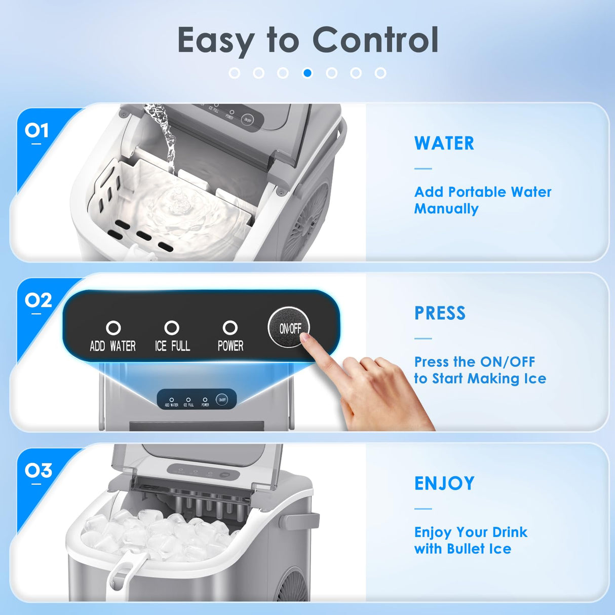 Antarctic-Star Countertop Ice Maker Machine 6-Minute Fast Bullet Ice Simple Handle Automatic Cleaning Suitable for Household Small Student Dormitory and Bar Party
