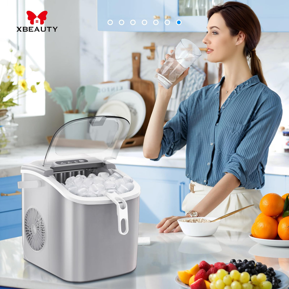 Antarctic-Star Countertop Ice Maker Machine 6-Minute Fast Bullet Ice Simple Handle Automatic Cleaning Suitable for Household Small Student Dormitory and Bar Party