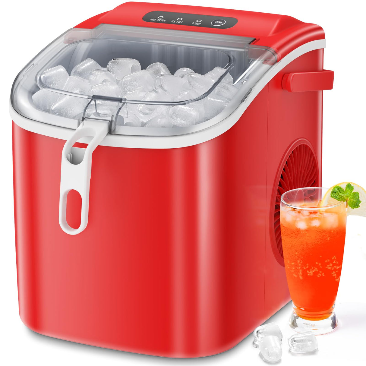 Antarctic-Star Countertop Ice Maker Machine 6-Minute Fast Bullet Ice Simple Handle Automatic Cleaning Suitable for Household Small Student Dormitory and Bar Party