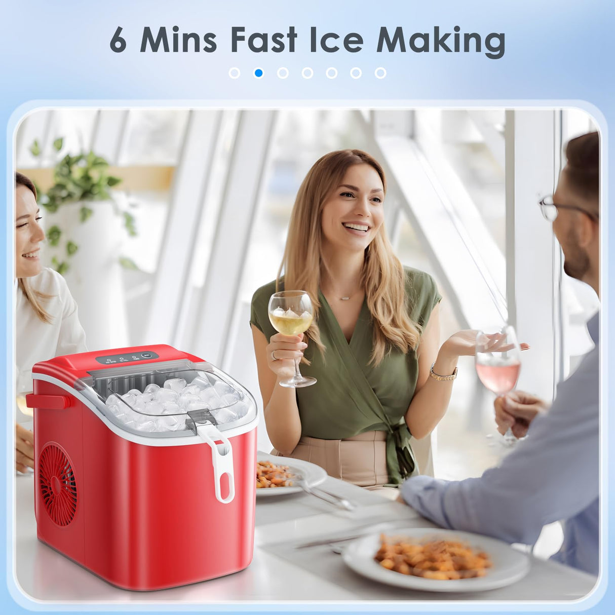 Antarctic-Star Countertop Ice Maker Machine 6-Minute Fast Bullet Ice Simple Handle Automatic Cleaning Suitable for Household Small Student Dormitory and Bar Party