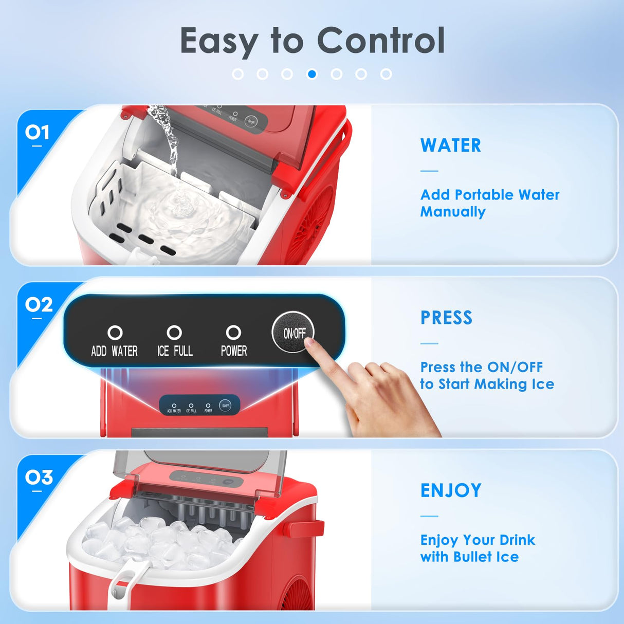 Antarctic-Star Countertop Ice Maker Machine 6-Minute Fast Bullet Ice Simple Handle Automatic Cleaning Suitable for Household Small Student Dormitory and Bar Party