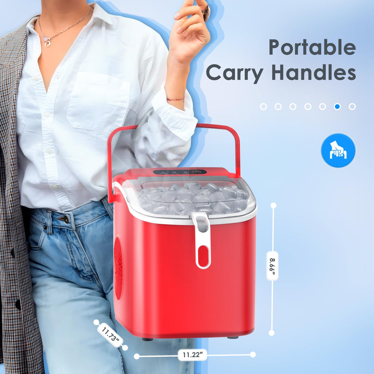 Antarctic-Star Countertop Ice Maker Machine 6-Minute Fast Bullet Ice Simple Handle Automatic Cleaning Suitable for Household Small Student Dormitory and Bar Party