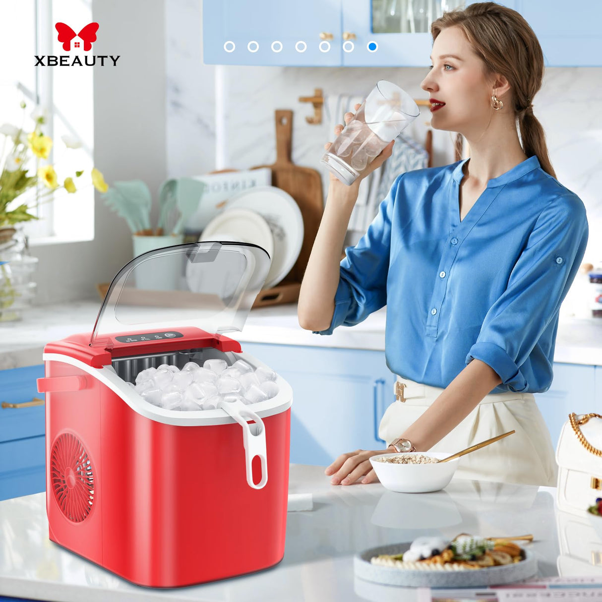 Antarctic-Star Countertop Ice Maker Machine 6-Minute Fast Bullet Ice Simple Handle Automatic Cleaning Suitable for Household Small Student Dormitory and Bar Party