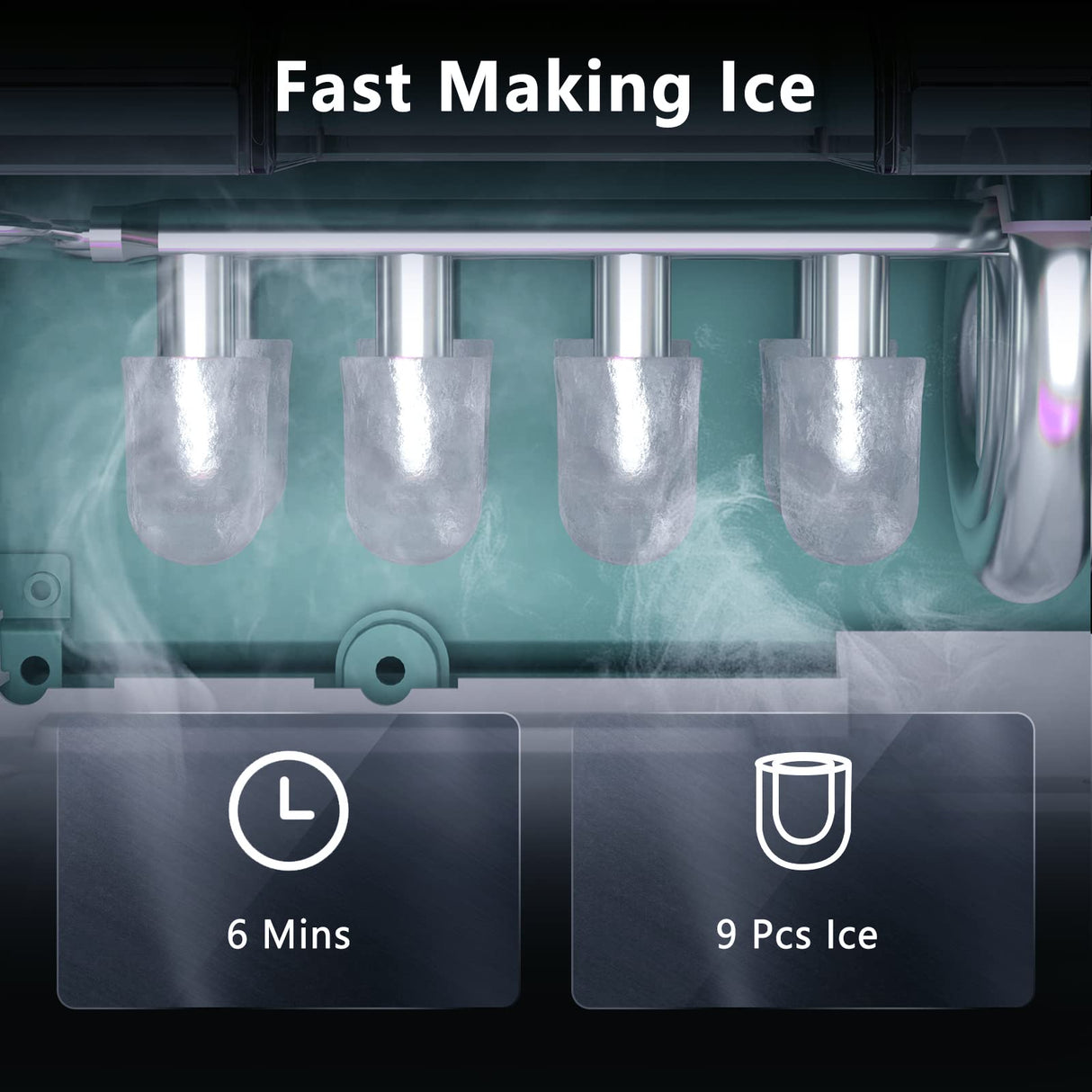 Antarctic-Star Countertop Ice Maker Machine 6-Minute Fast Bullet Ice Simple Handle Automatic Cleaning Suitable for Household Small Student Dormitory and Bar Party