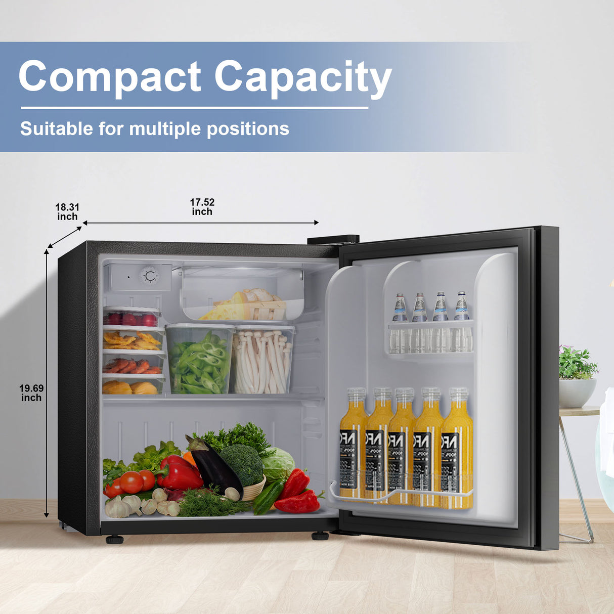 Antarctic Star 1.6Cu.Ft Compact Refrigerator Mini Fridge Glass Door Low Noise Freezer Storage of Beverages Vegetables Fruits, Black