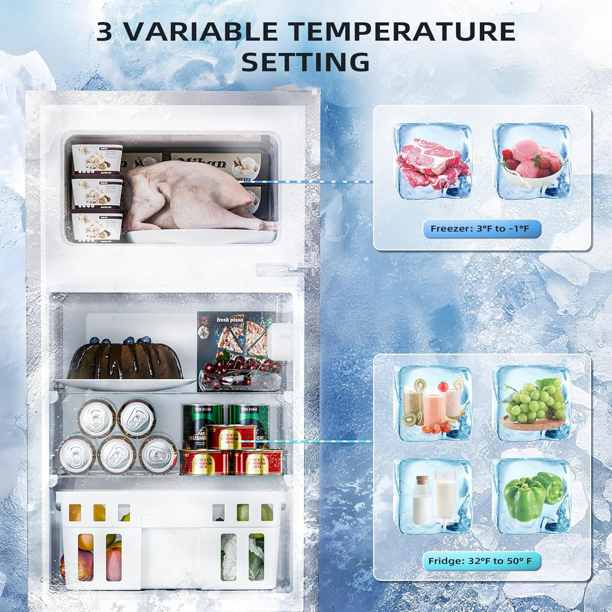 3.2 Cu.Ft,Mini Refrigerator with Freezer,Double Door Mini Fridge - ANTARCTIC - STARMini Fridge