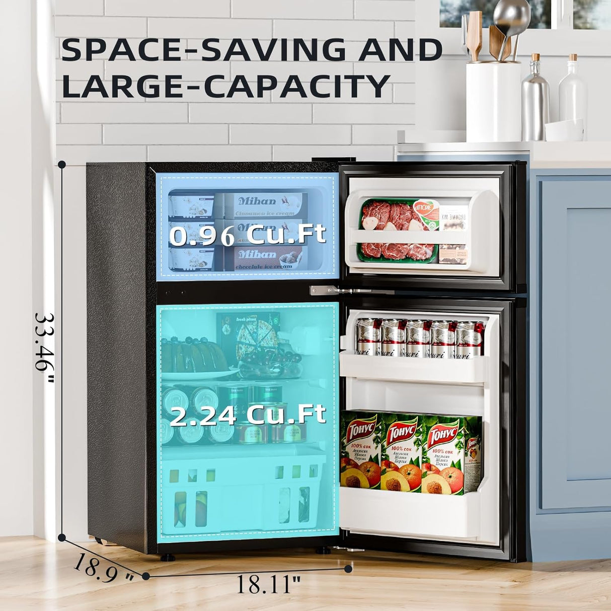 3.2 Cu.Ft,Mini Refrigerator with Freezer,Double Door Mini Fridge - ANTARCTIC - STARMini Fridge