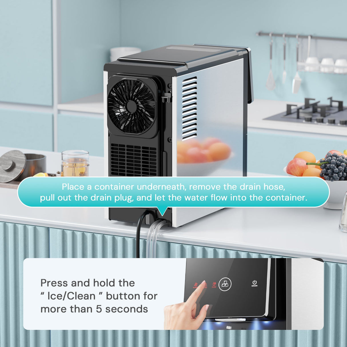 33LBS/24H Countertop Nugget Ice Maker Pebble Sonic Ice Machine Countertop, Touch-Free Ice, Self-Cleaning, Mistalo Drop Slim for Home Kitchen Office - ANTARCTIC-STARice maker