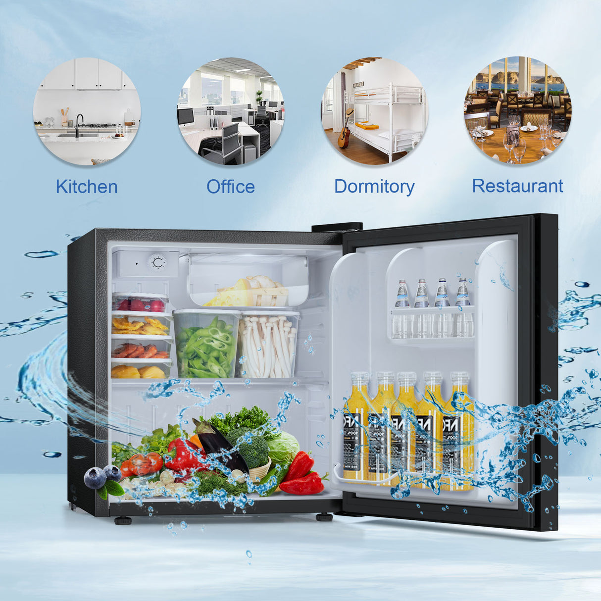 Antarctic Star 1.6Cu.Ft Compact Refrigerator Mini Fridge Glass Door Low Noise Freezer Storage of Beverages Vegetables Fruits, Black