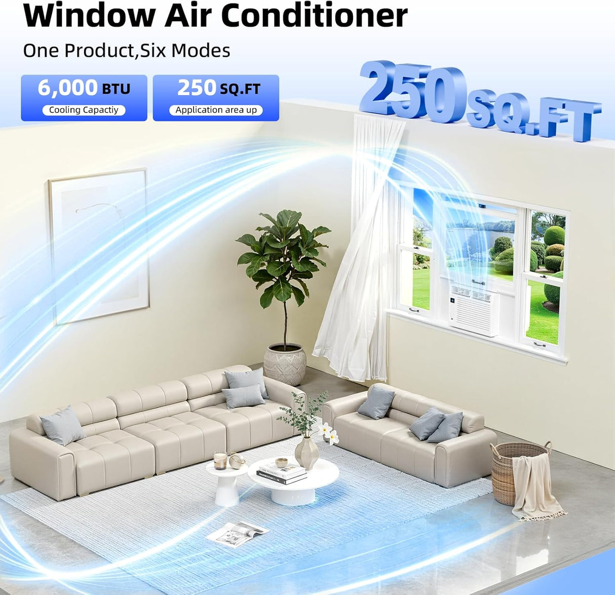 6,000 BTU Window Air Conditioner, 6 in 1 Modes Air Conditioner Window Unit with Remote Control - ANTARCTIC - STARAir Conditioner