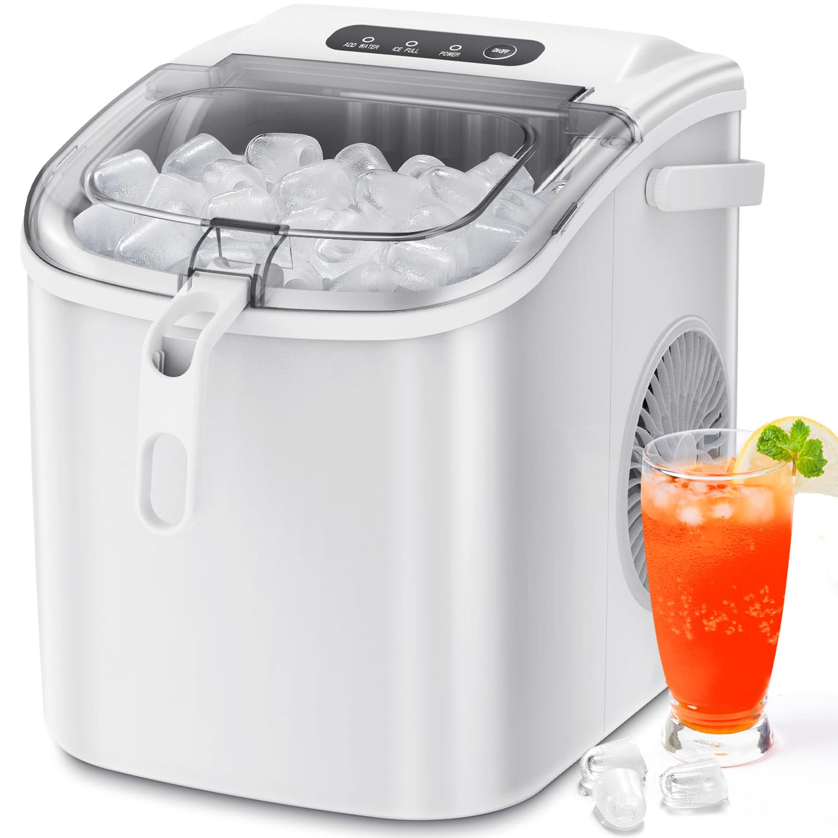Antarctic-Star Countertop Ice Maker Machine 6-Minute Fast Bullet Ice Simple Handle Automatic Cleaning Suitable for Household Small Student Dormitory and Bar Party