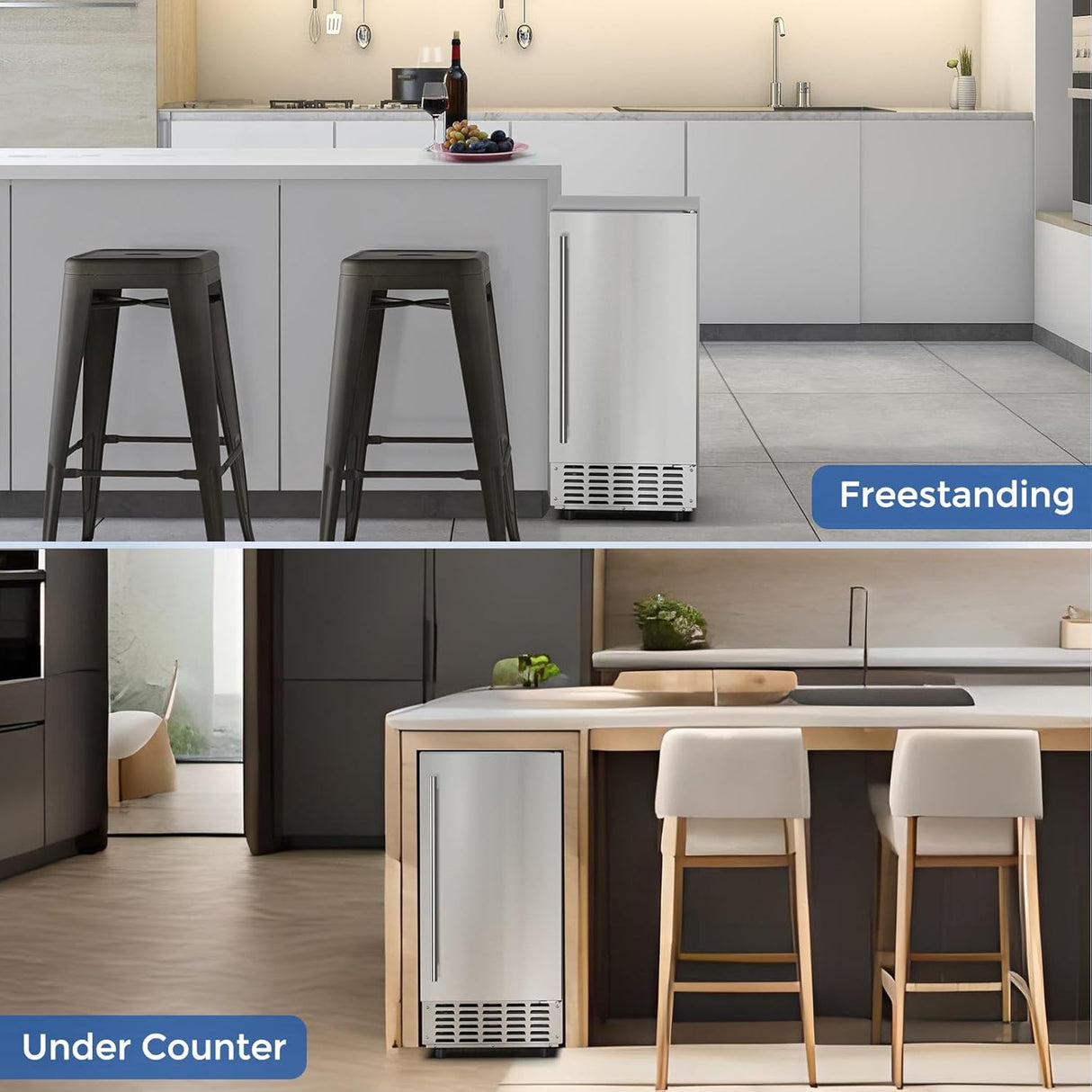 68Lbs/Day Ice Maker with Double Ice Baskets, Bulit - in Freestanding Ice Machine, 24H Timer & Self - Cleaning, for Commercial & Home Use(Silver) - ANTARCTIC - STARice maker