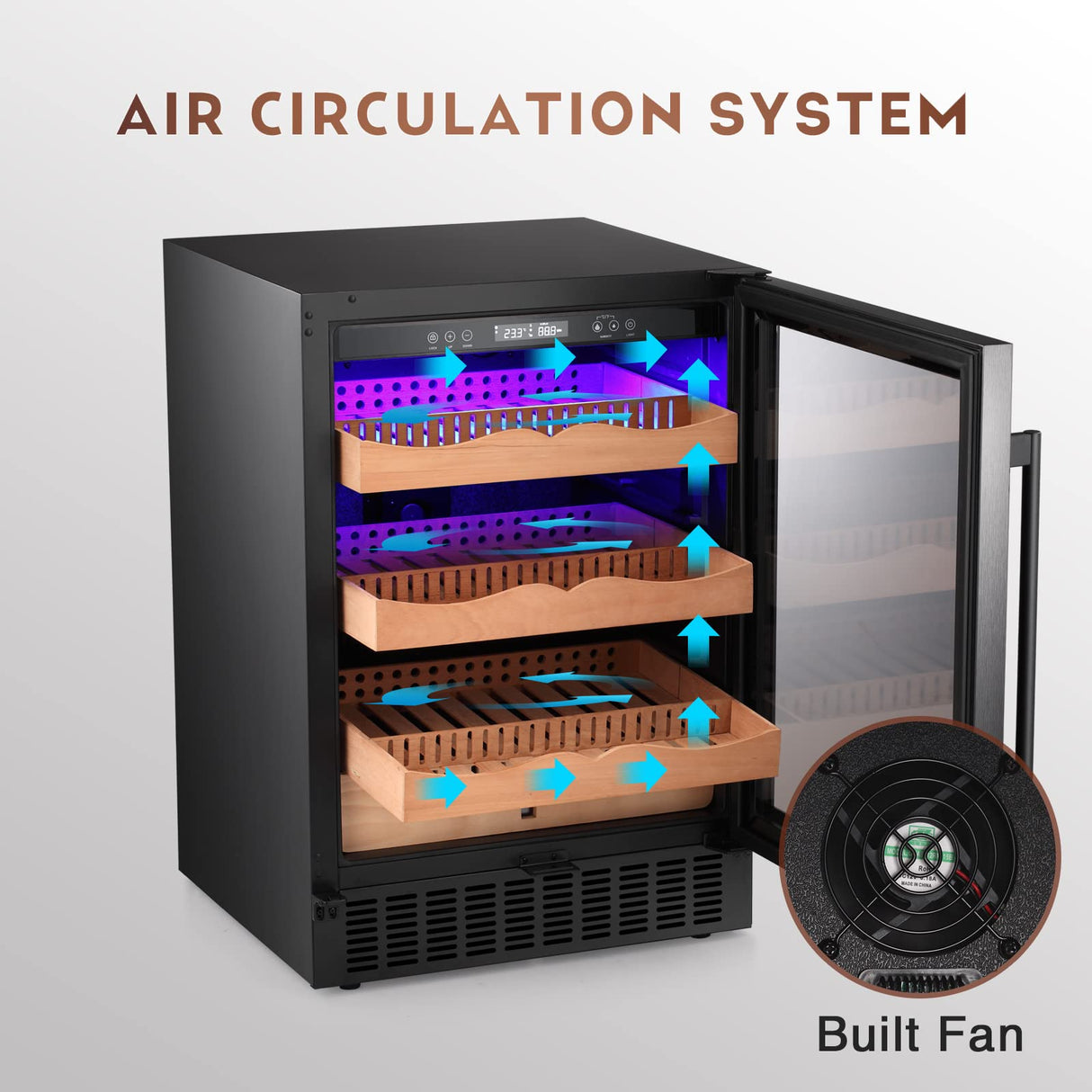 Antarctic-star Electric Humidor, 24 Inch Large Electric Cigar Humidor, with Premium Spanish Cedar Wood Shelves & Drawers, LCD Digital Display