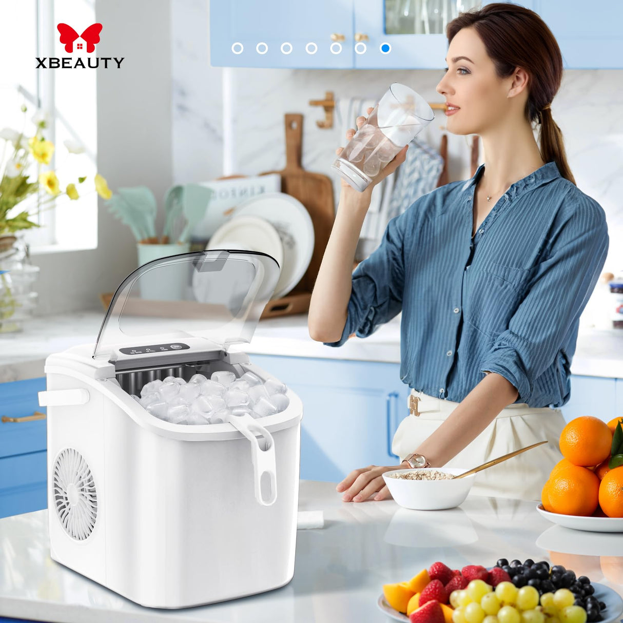 Antarctic-Star Countertop Ice Maker Machine 6-Minute Fast Bullet Ice Simple Handle Automatic Cleaning Suitable for Household Small Student Dormitory and Bar Party