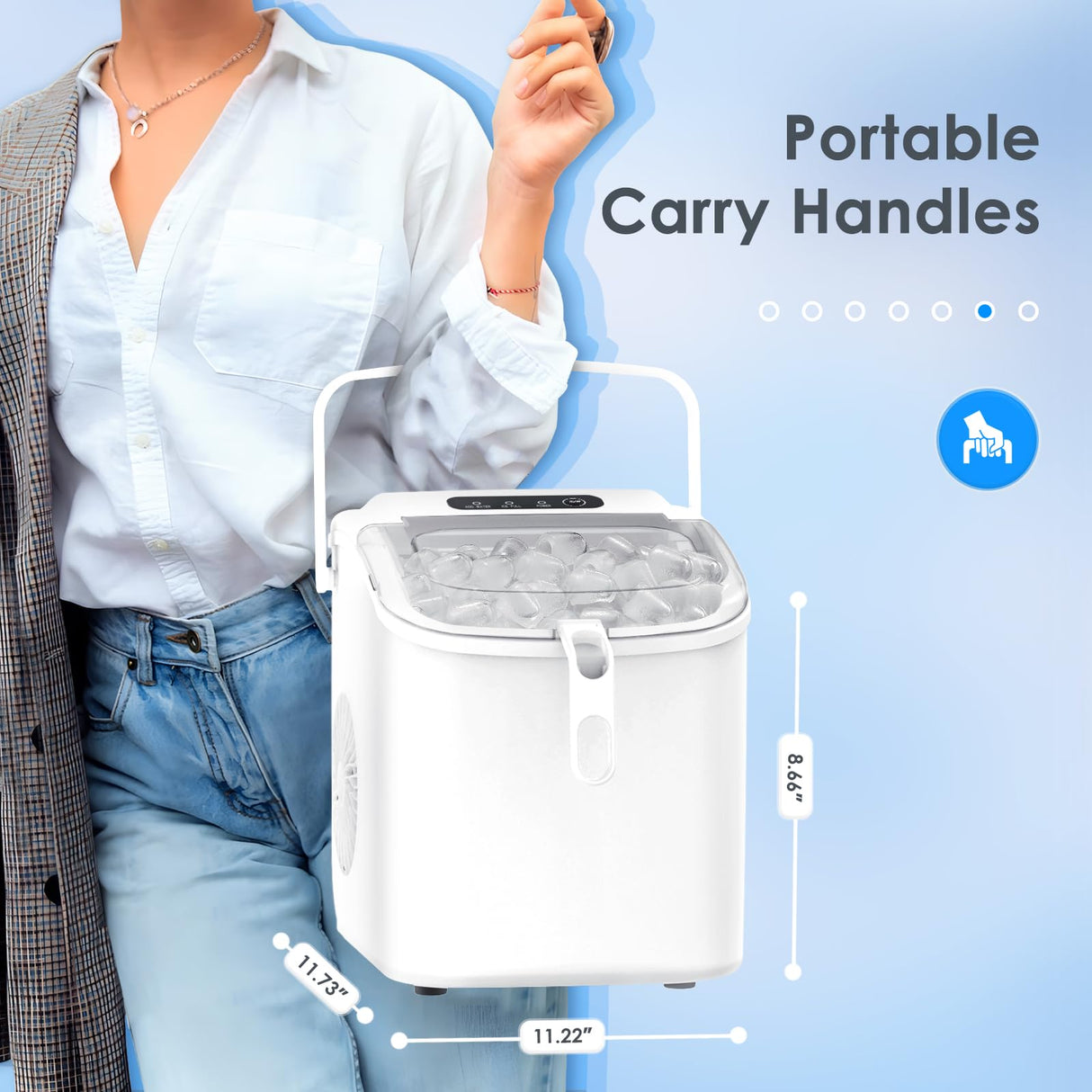 Antarctic-Star Countertop Ice Maker Machine 6-Minute Fast Bullet Ice Simple Handle Automatic Cleaning Suitable for Household Small Student Dormitory and Bar Party