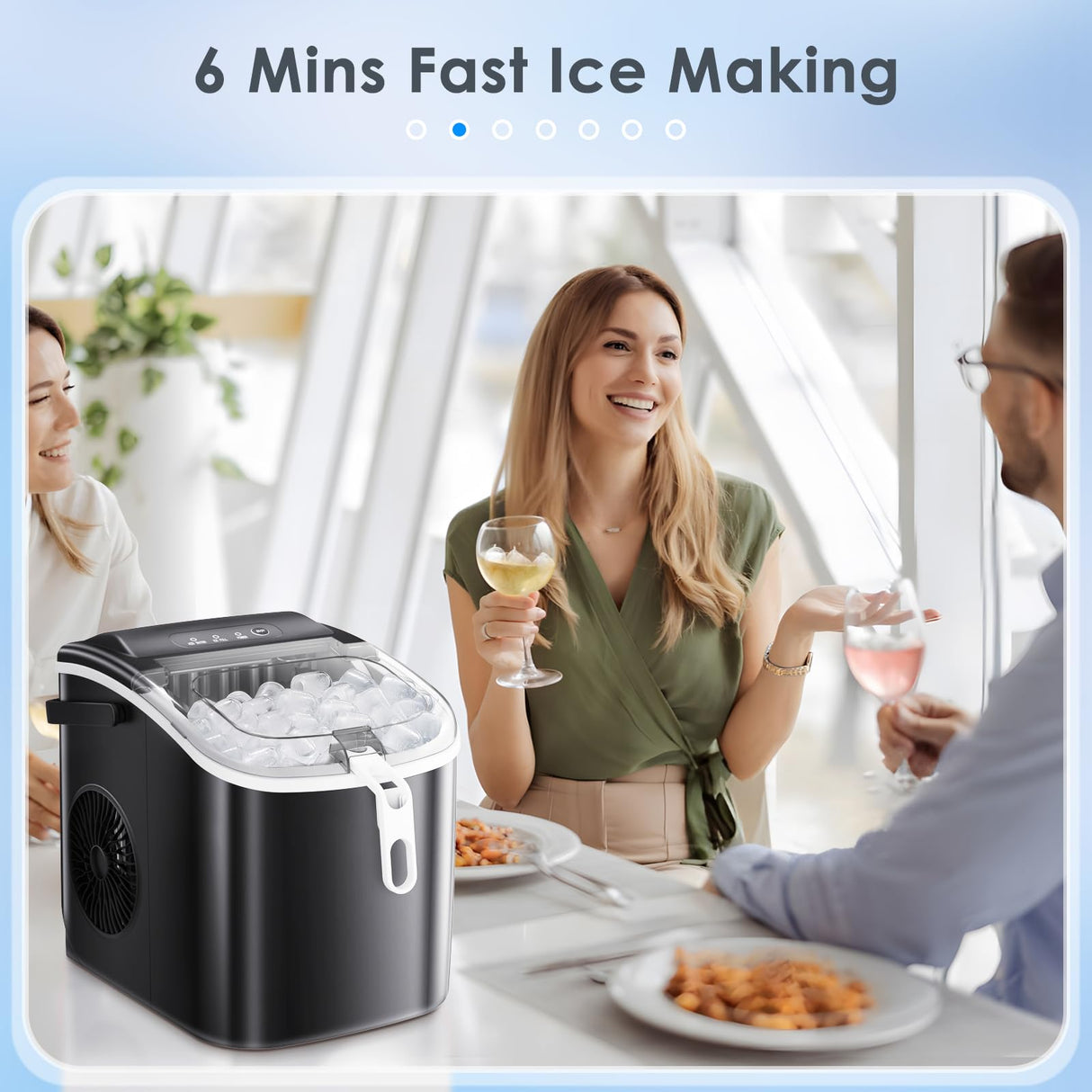 Antarctic-Star Countertop Ice Maker Machine 6-Minute Fast Bullet Ice Simple Handle Automatic Cleaning Suitable for Household Small Student Dormitory and Bar Party