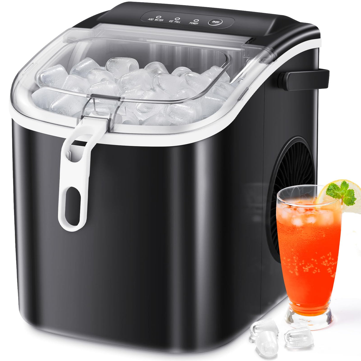 Antarctic-Star Countertop Ice Maker Machine 6-Minute Fast Bullet Ice Simple Handle Automatic Cleaning Suitable for Household Small Student Dormitory and Bar Party