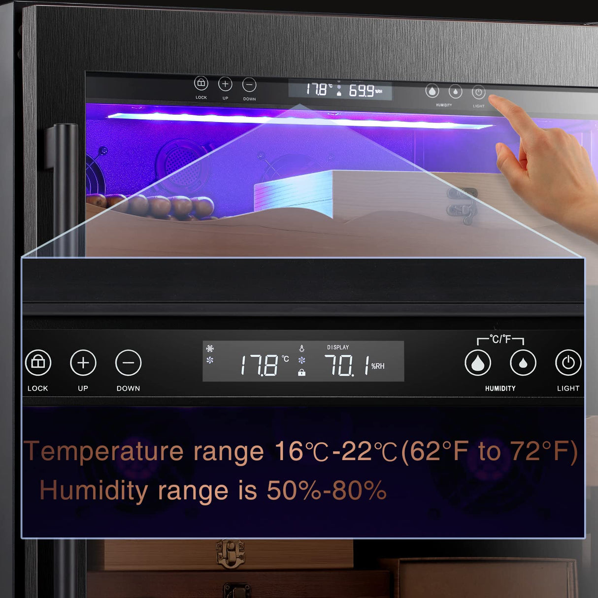 Antarctic-star Electric Humidor, 24 Inch Large Electric Cigar Humidor, with Premium Spanish Cedar Wood Shelves & Drawers, LCD Digital Display