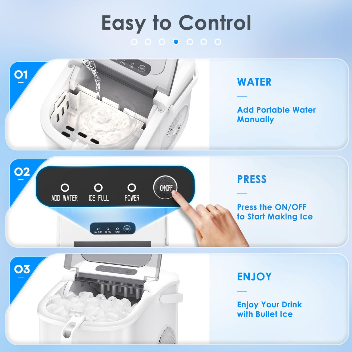Antarctic-Star Countertop Ice Maker Machine 6-Minute Fast Bullet Ice Simple Handle Automatic Cleaning Suitable for Household Small Student Dormitory and Bar Party