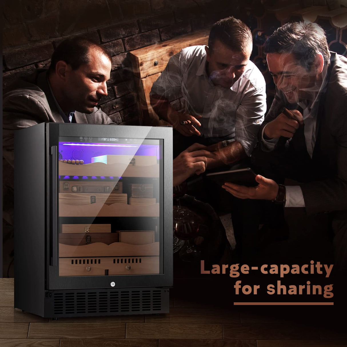 Antarctic-star Electric Humidor, 24 Inch Large Electric Cigar Humidor, with Premium Spanish Cedar Wood Shelves & Drawers, LCD Digital Display