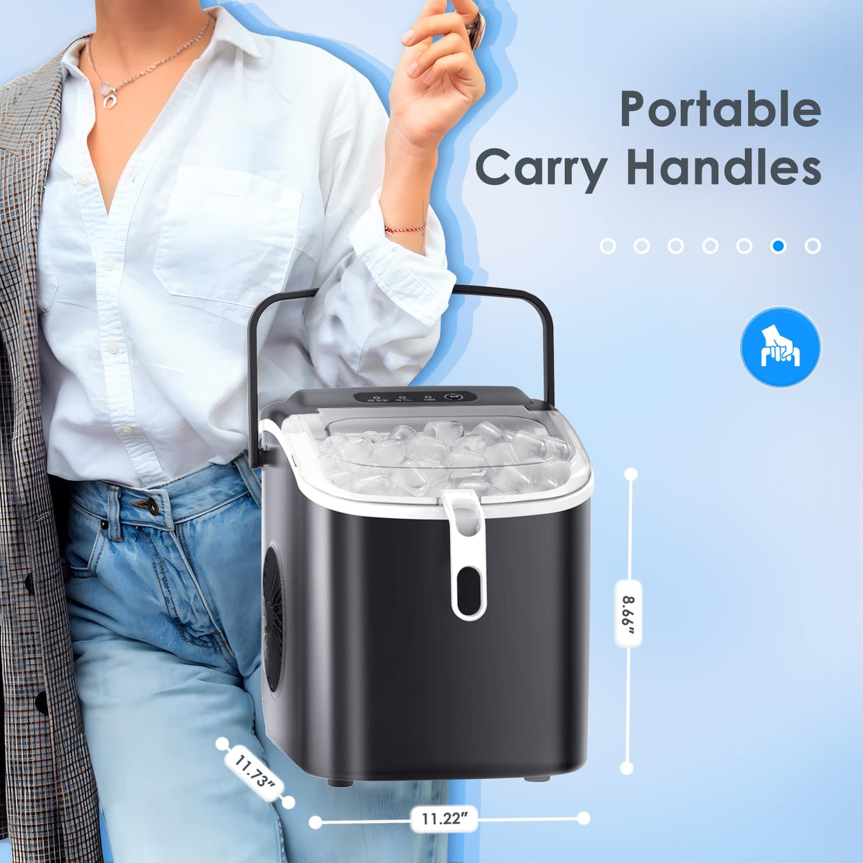 Antarctic-Star Countertop Ice Maker Machine 6-Minute Fast Bullet Ice Simple Handle Automatic Cleaning Suitable for Household Small Student Dormitory and Bar Party