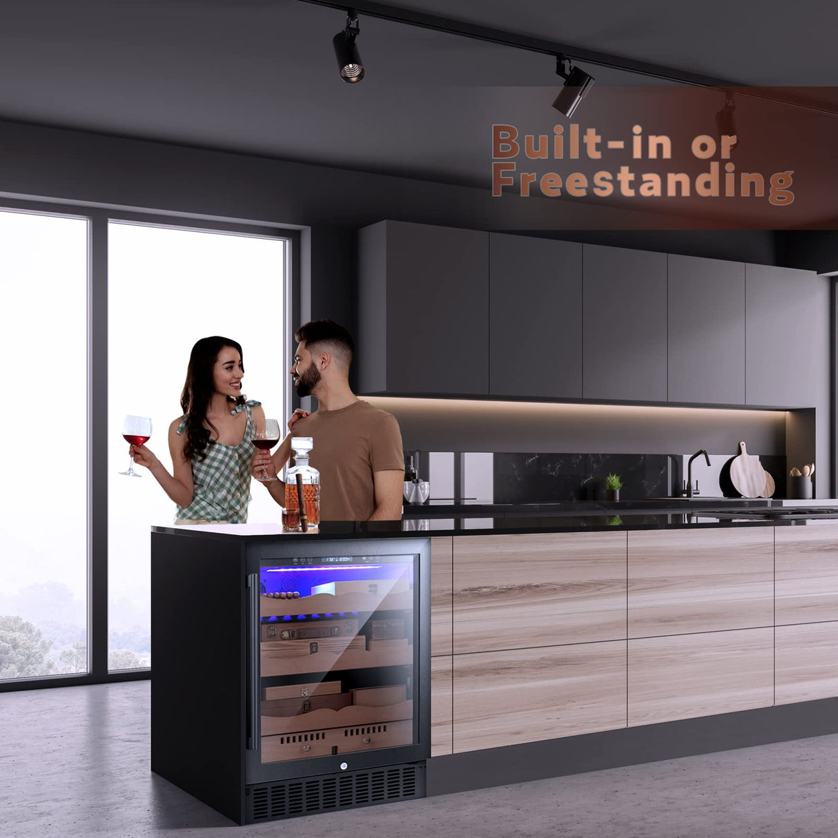 Antarctic-star Electric Humidor, 24 Inch Large Electric Cigar Humidor, with Premium Spanish Cedar Wood Shelves & Drawers, LCD Digital Display