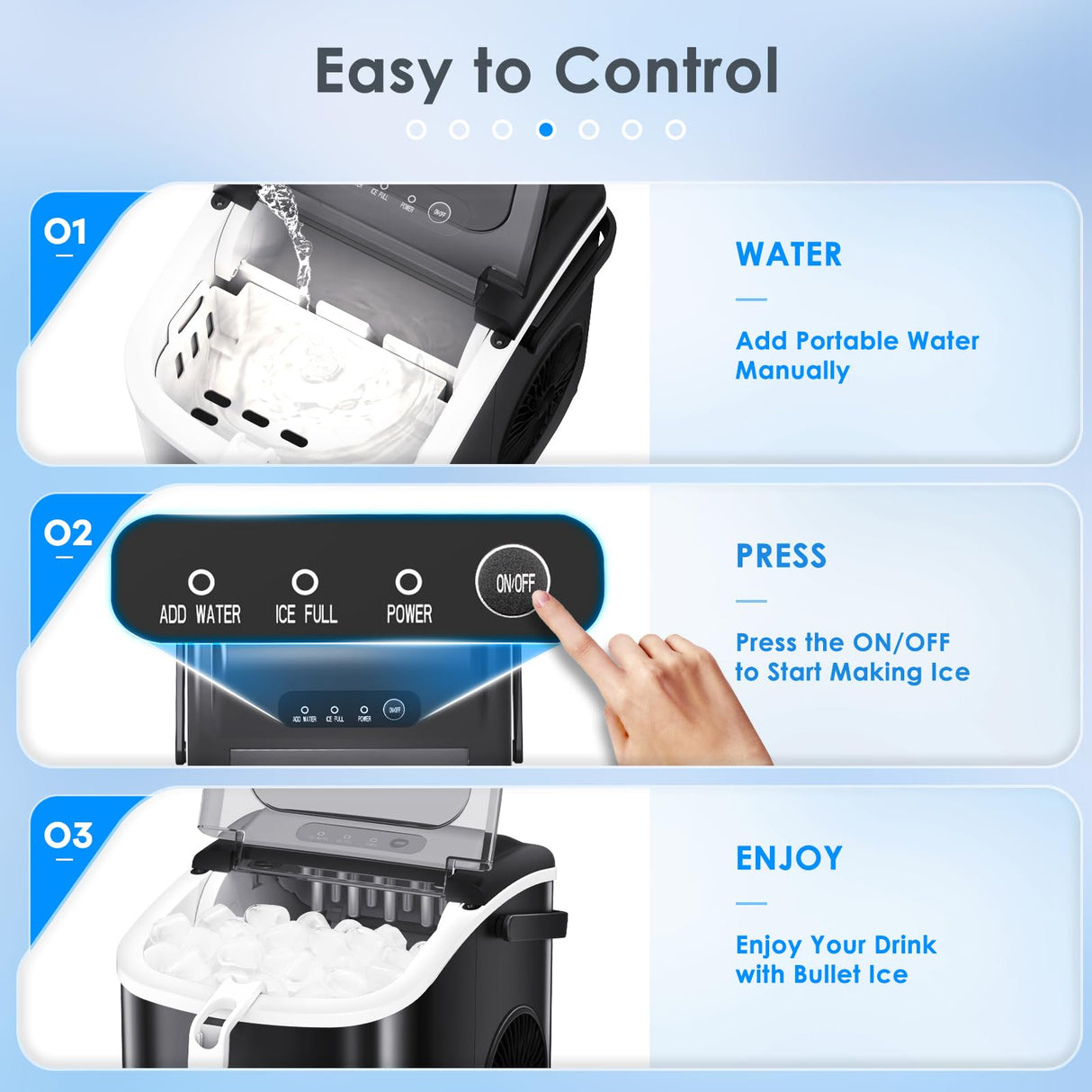 Antarctic-Star Countertop Ice Maker Machine 6-Minute Fast Bullet Ice Simple Handle Automatic Cleaning Suitable for Household Small Student Dormitory and Bar Party
