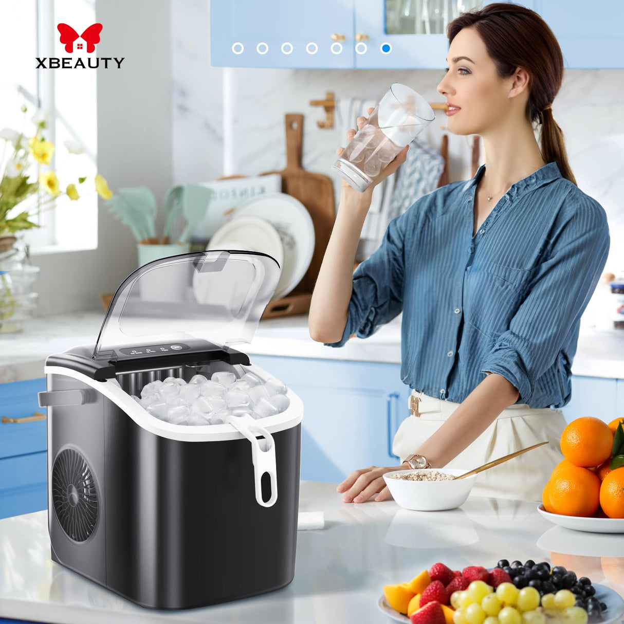 Antarctic-Star Countertop Ice Maker Machine 6-Minute Fast Bullet Ice Simple Handle Automatic Cleaning Suitable for Household Small Student Dormitory and Bar Party