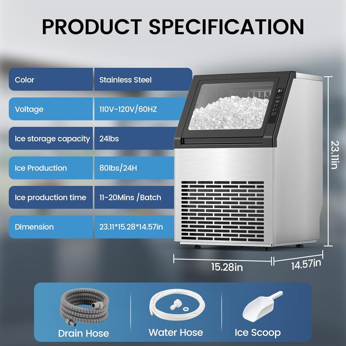 80Lbs/24H Undercounter ice Machine with 28Lbs Ice Storage Capacity - ANTARCTIC - STARice maker