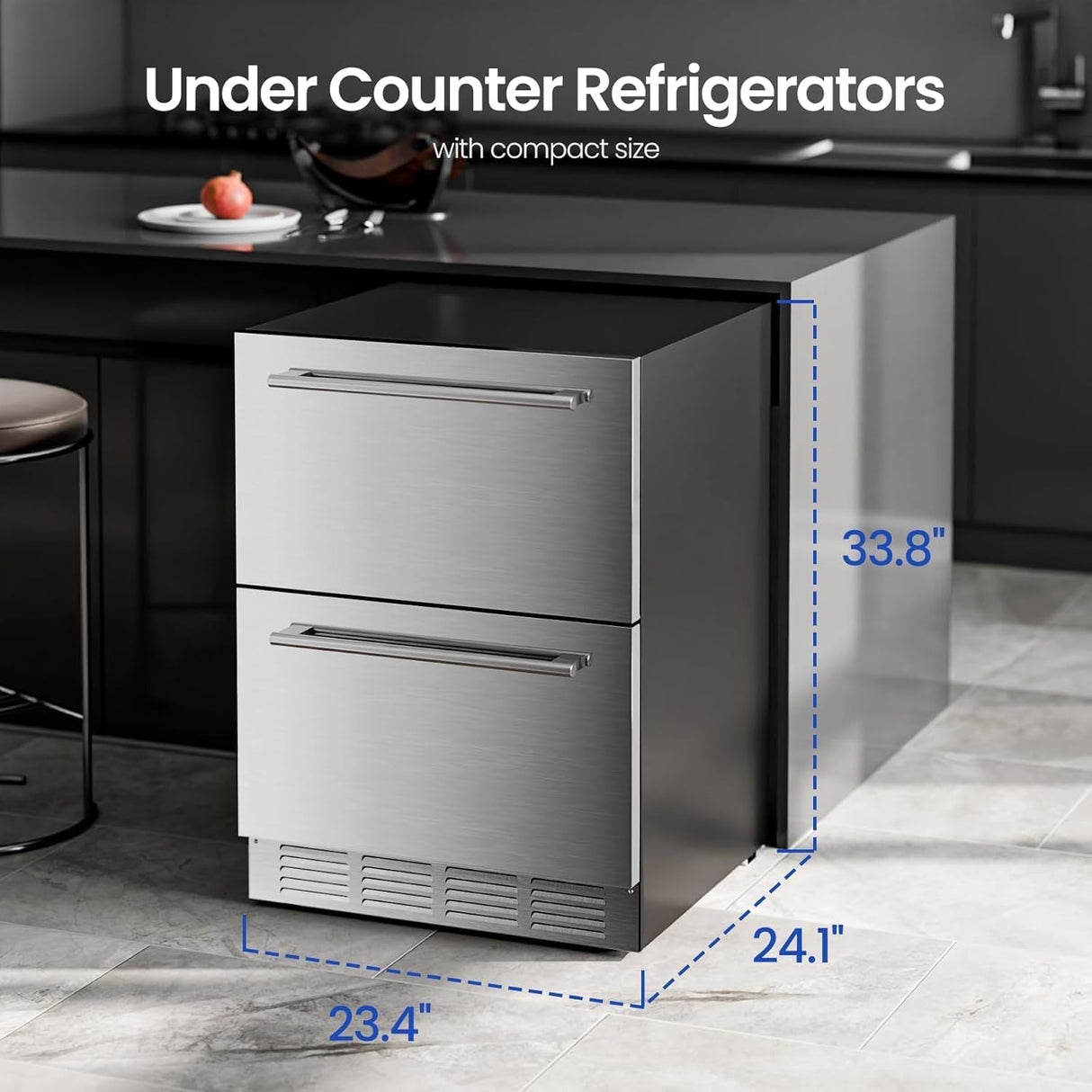 GlideFreezer_Under Counter Refrigerator, 24 Inch Double Drawer Beverage Fridge F58145