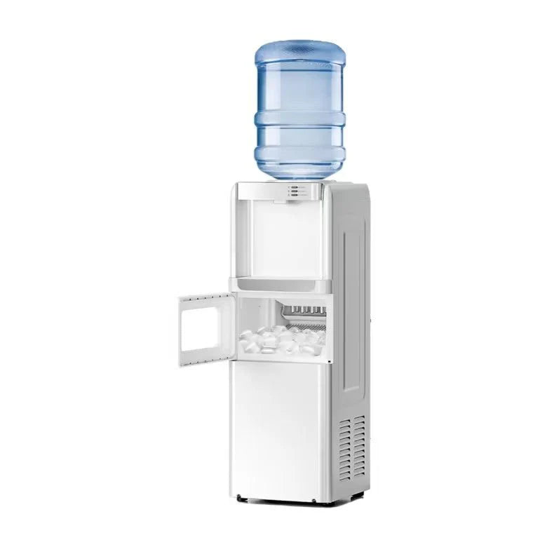White water cooler with blue water dispenser on a white background