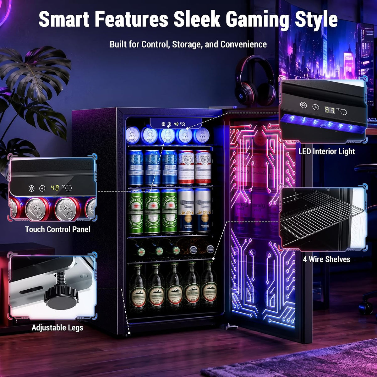 Antarctic Star 3.2 Cu. Ft. Gaming Beverage Refrigerator with Glass Door