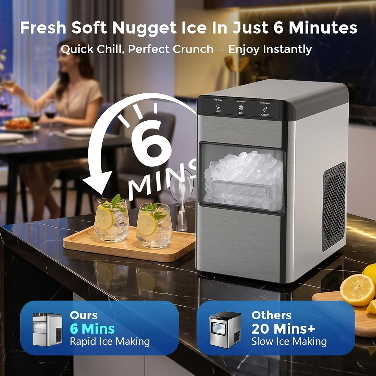 Antarctic Star Countertop Nugget Ice Maker, 6-8 Mins Fast Ice Making, 34 lbs/24H