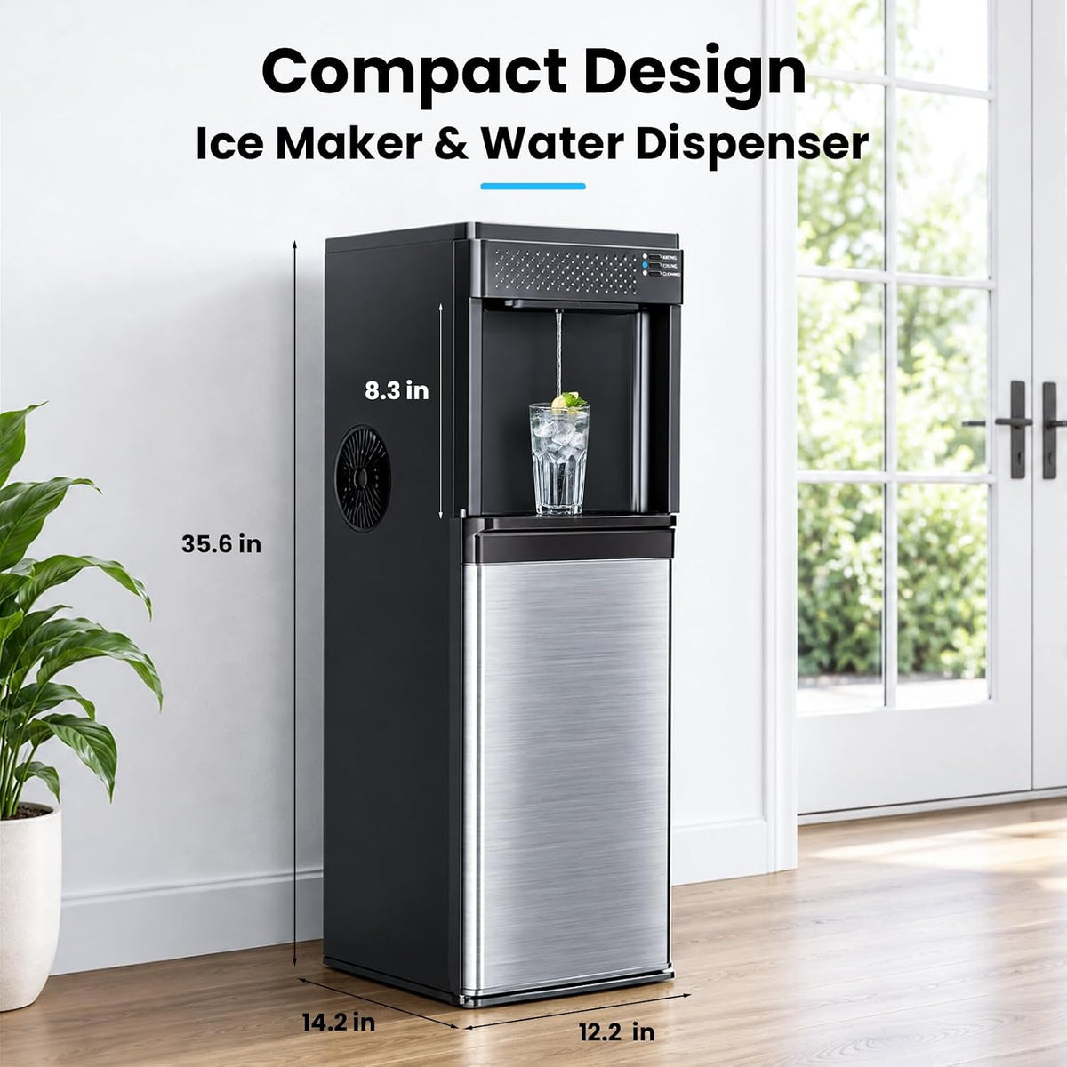 4-in-1 Bottom-Loading Water Cooler with Ice Maker, Deep Black